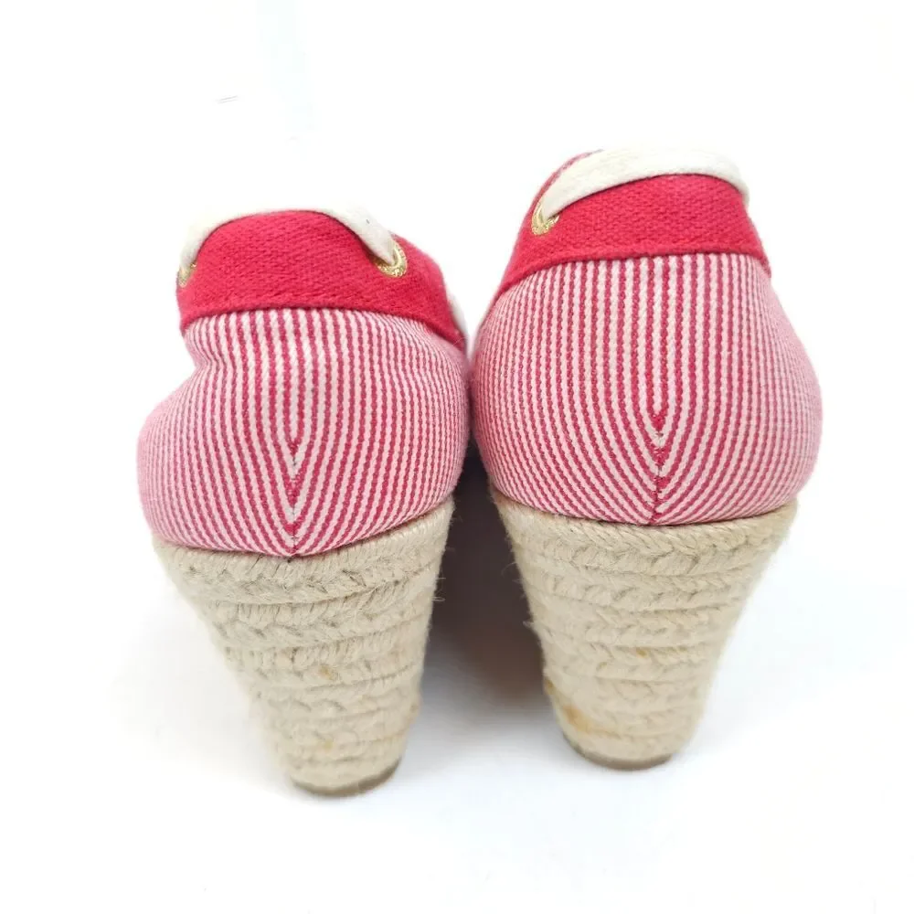 Sperry Clarens Womens Wedge Red white Striped Ropes Espadrilles shoes Size 9.5 M